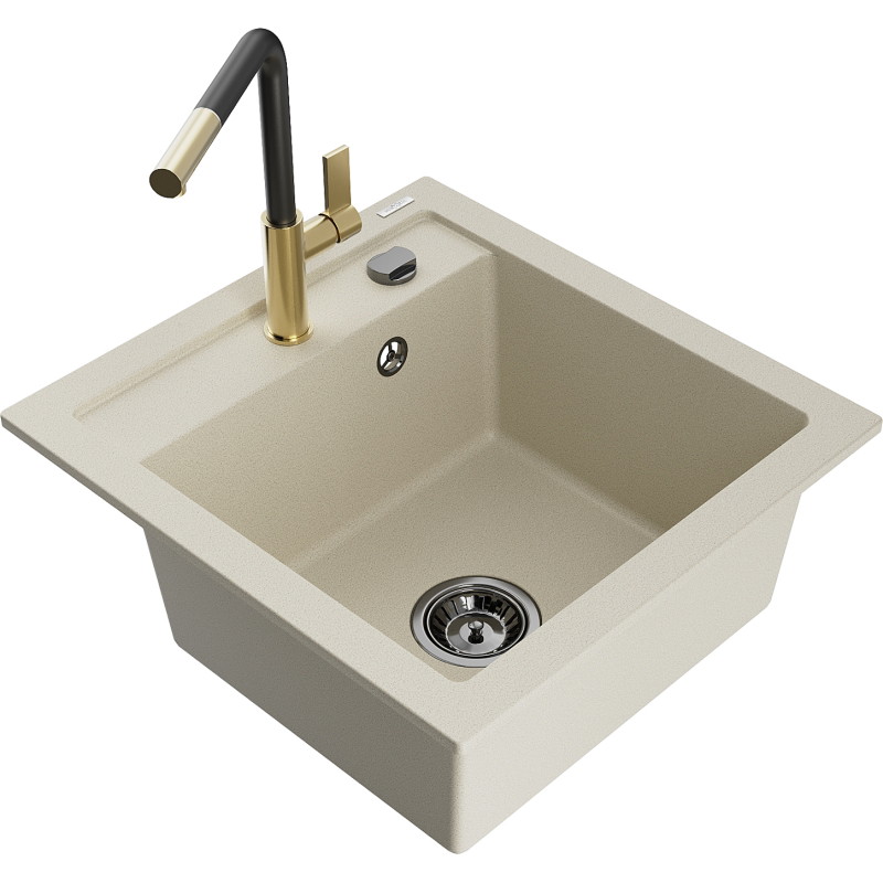 Mexen Vito évier de cuisine en granit 1 bac avec robinet Flora, beige - 6503-69-670401-57-B