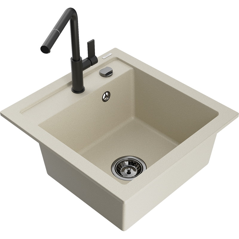 Mexen Vito évier en granit 1 cuve avec mitigeur de cuisine Flora, beige - 6503-69-670401-70-B