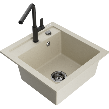 Mexen Vito évier en granit à 1 cuve avec robinet mélangeur Flora, Beige - 6503-69-670401-70-B