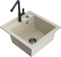 Mexen Vito évier en granit à 1 cuve avec robinet mélangeur Flora, Beige - 6503-69-670401-70-B