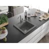 Mexen Vito évier en granit 1 bac avec robinet de cuisine Flora, gris - 6503-71-670401-06