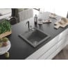 Mexen Vito évier en granit 1 bac avec mitigeur de cuisine Flora, gris - 6503-71-670401-07