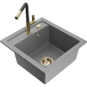 Mexen Vito évier granit 1-bac avec robinet de cuisine Flora, gris - 6503-71-670401-57-G