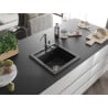 Mexen Vito évier en granit 1 bac avec robinet de cuisine Flora, noir/métallique argenté - 6503-73-670401-00