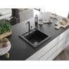 Mexen Vito évier en granit 1 bassin avec robinet de cuisine Flora, noir/argent métallisé - 6503-73-670401-07