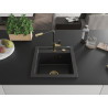 Mexen Vito évier en granit 1 bac avec robinet de cuisine Flora, noir/métallisé argent - 6503-73-670401-57-G