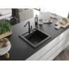 Mexen Vito évier en granit 1 bac avec robinet de cuisine Flora, noir/argent métallisé - 6503-73-670401-70-B