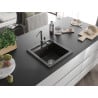 Mexen Vito évier en granit à 1 bac avec mitigeur de cuisine Flora, noir/or métallique - 6503-75-670401-00