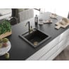 Mexen Vito évier en granit 1 bac avec mitigeur de cuisine Flora, noir/doré métallisé - 6503-75-670401-57-G