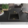 Mexen Vito évier en granit 1 bac avec mitigeur de cuisine Flora, noir/doré métallisé - 6503-75-670401-57-G