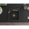 Mexen Vito évier en granit 1 bac avec mitigeur de cuisine Flora, noir/doré métallisé - 6503-75-670401-57-G