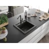 Mexen Vito évier en granit 1 bac avec robinet de cuisine Flora, noir/doré métallisé - 6503-75-670401-70-B