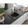 Mexen Vito évier de cuisine 1 bac avec robinet de cuisine Flora, noir tacheté - 6503-76-670401-75-G