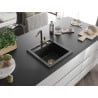 Mexen Vito évier en granit 1 bac avec robinet de cuisine Flora, noir - 6503-77-670401-57-G