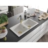 Mexen Mario évier en granit 2 bacs avec robinet de cuisine Flora, blanc - 6504-20-670401-57-G