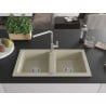 Mexen Mario évier en granit à 2 bacs avec robinet de cuisine Flora, beige - 6504-69-670401-00