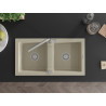 Mexen Mario évier en granit 2 bacs avec robinet de cuisine Flora, beige - 6504-69-670401-00