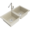 Mexen Mario évier en granit 2 bacs avec robinet de cuisine Flora, beige - 6504-69-670401-00