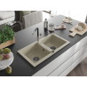 Mexen Mario évier de cuisine en granit 2 bacs avec robinet Flora, beige - 6504-69-670401-07-B