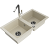 Mexen Mario évier de cuisine en granit 2 bacs avec robinet Flora, beige - 6504-69-670401-07-B