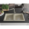 Mexen Mario évier en granit 2 bacs avec robinet de cuisine Flora, beige - 6504-69-670401-09