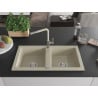 Mexen Mario évier en granit à deux bacs avec robinet de cuisine Flora, beige - 6504-69-670401-09