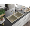 Mexen Mario évier de cuisine en granit 2 bacs avec robinet Flora, beige - 6504-69-670401-57-G