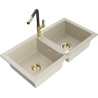 Mexen Mario évier de cuisine en granit 2 bacs avec robinet Flora, beige - 6504-69-670401-57-G