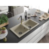 Mexen Mario évier en granit à 2 bacs avec robinet de cuisine Flora, beige - 6504-69-670401-57-B