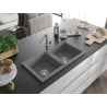 Mexen Mario évier en granit à 2 bacs avec robinet de cuisine Flora, gris - 6504-71-670401-00