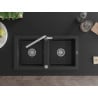 Mexen Mario évier de cuisine en granit 2 bacs avec mitigeur Flora, noir/métallisé argent - 6504-73-670401-00