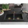 Mexen Mario évier en granit 2 bacs avec robinet de cuisine Flora, noir/métallisé argent - 6504-73-670401-57-G