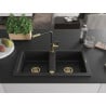 Mexen Mario évier en granit 2 bacs avec robinet de cuisine Flora, noir - 6504-77-670401-57-G