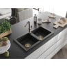 Mexen Mario évier en granit 2 bacs avec robinet de cuisine Flora, noir - 6504-77-670401-57-G
