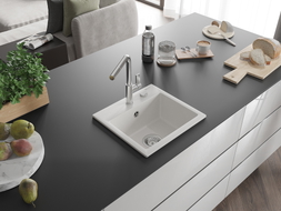Mexen Milo évier de cuisine en granit 1 bac avec robinet de cuisine Flora, blanc - 6505-20-670401-00