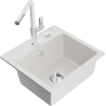 Mexen Milo évier granit 1 bac avec robinet de cuisine Flora, blanc - 6505-20-670401-02