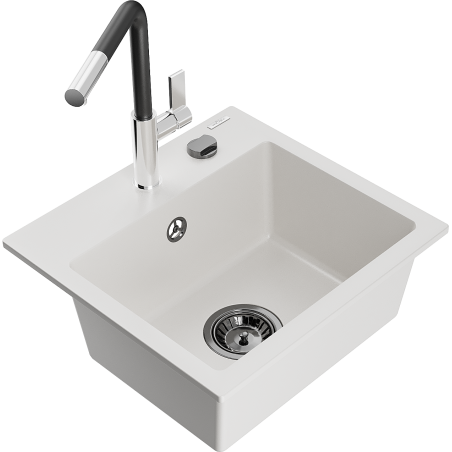 Mexen Milo évier en granit 1 bac avec robinet de cuisine Flora, blanc - 6505-20-670401-07-B