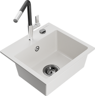 Mexen Milo évier en granit 1 bac avec robinet de cuisine Flora, blanc - 6505-20-670401-07-B
