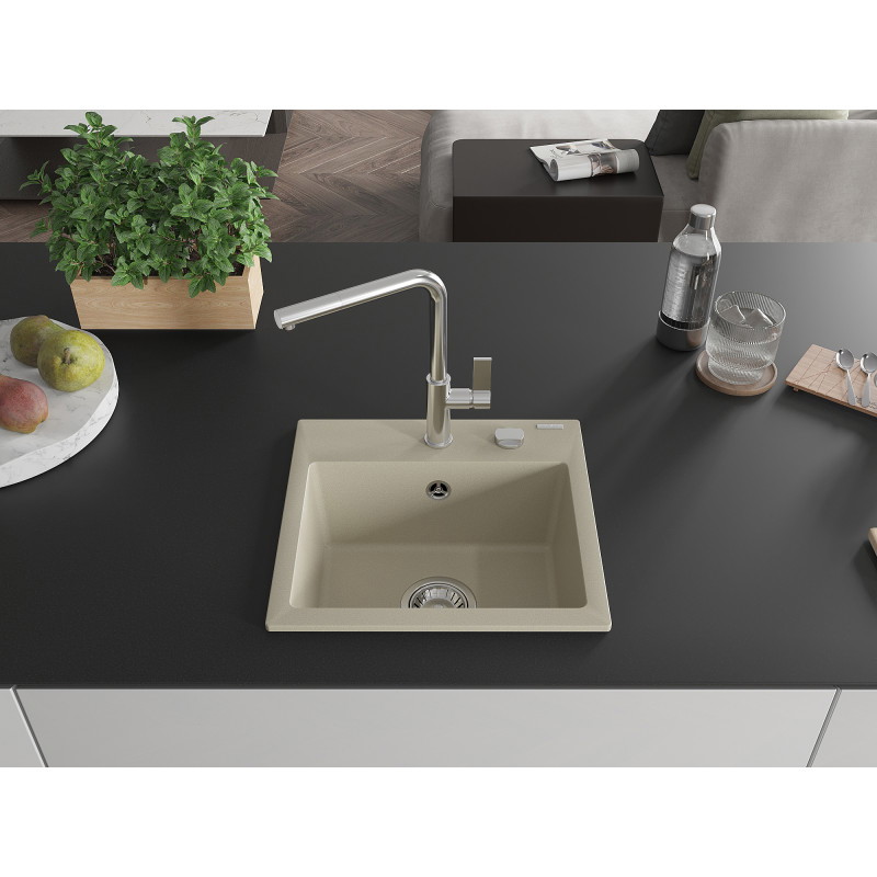 Mexen Milo évier de cuisine en granit 1 bac avec robinet de cuisine Flora, beige - 6505-69-670401-00