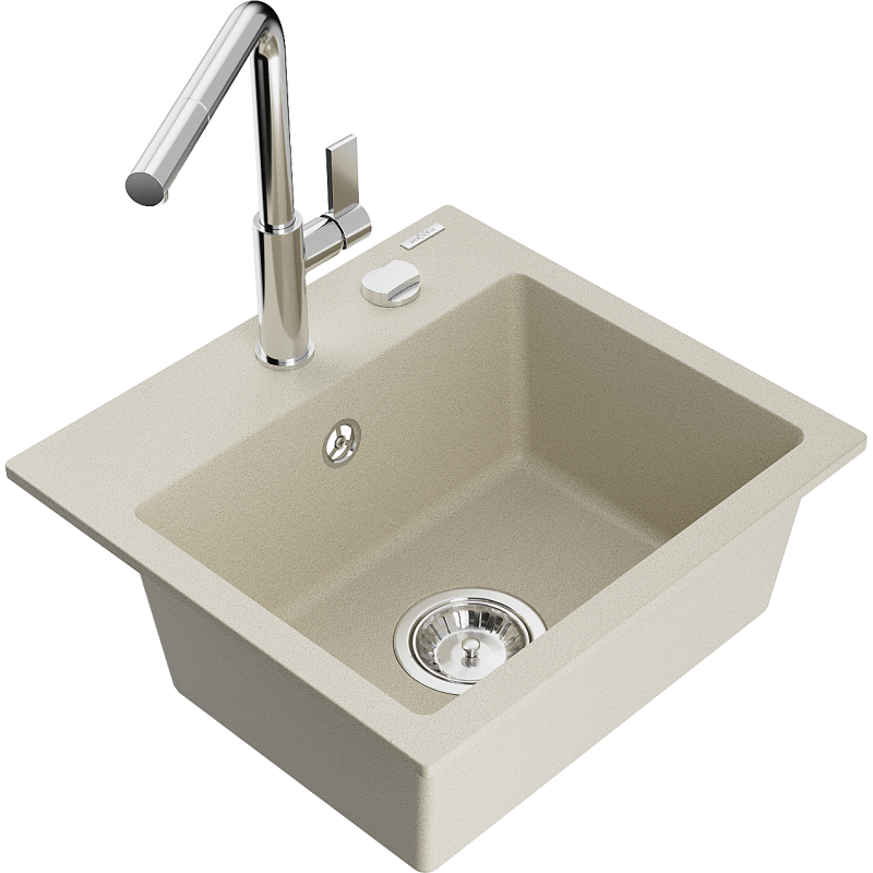 Mexen Milo évier en granit à 1 cuve avec robinet mélangeur Flora, Beige - 6505-69-670401-00