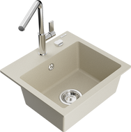 Mexen Milo évier en granit à 1 cuve avec robinet mélangeur Flora, Beige - 6505-69-670401-00