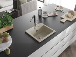 Mexen Milo évier en granit à 1 cuve avec robinet mélangeur Flora, Beige - 6505-69-670401-07