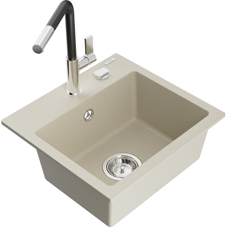 Mexen Milo évier en granit 1 bac avec mitigeur de cuisine Flora, beige - 6505-69-670401-07