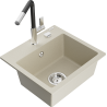 Mexen Milo évier en granit 1 bac avec robinet de cuisine Flora, beige - 6505-69-670401-07