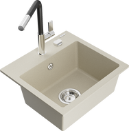 Mexen Milo évier en granit 1 bac avec robinet de cuisine Flora, beige - 6505-69-670401-07