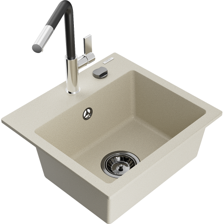 Mexen Milo évier en granit à 1 cuve avec robinet mélangeur Flora, Beige - 6505-69-670401-07-B