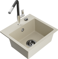 Mexen Milo évier en granit 1 bac avec robinet de cuisine Flora, beige - 6505-69-670401-07-B