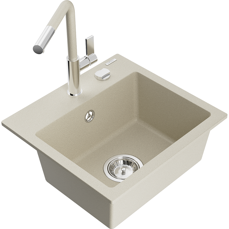 Mexen Milo évier de cuisine en granit 1 bac avec robinet de cuisine Flora, beige - 6505-69-670401-09