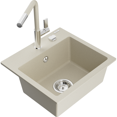 Mexen Milo évier de cuisine en granit à 1 bac avec robinet de cuisine Flora, beige - 6505-69-670401-09