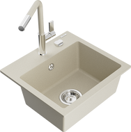 Mexen Milo évier en granit à 1 cuve avec robinet mélangeur Flora, Beige - 6505-69-670401-09